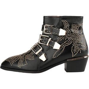 Arqa Women's ARQA Leather Studded Ankle Buckle Chunky Heel Booties Zipper EU41